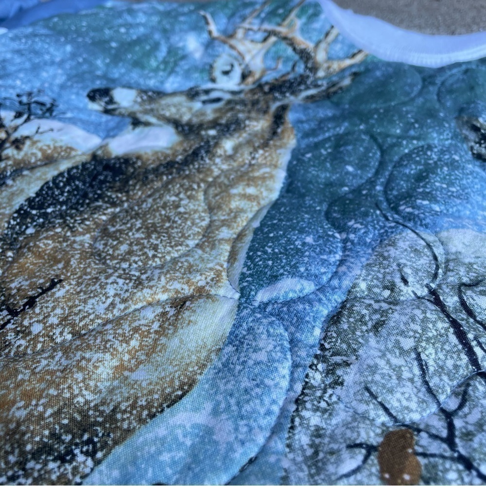 Quilted Patchwork Vintage 90s style Deer Hunting Buck Doe Winter Nature AOP L - Picture 6 of 8